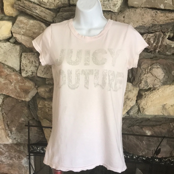 JUICY COUTURE Light Pink Distressed Tee Shirt Sz S - Picture 2 of 8